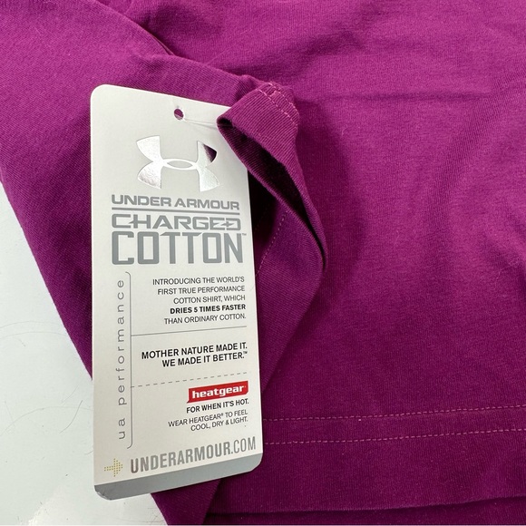 UNDER ARMOUR top HEATGEAR performance cotton shirt new purple semi fitted M - Picture 5 of 7